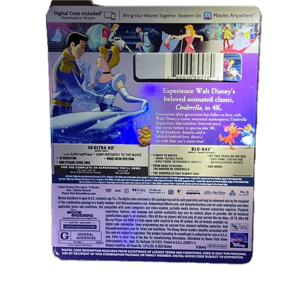 Disney 100 Cinderella 4K Ultra HD Blu-ray DVD Digital Code Ultimate Collector's - Picture 2 of 4